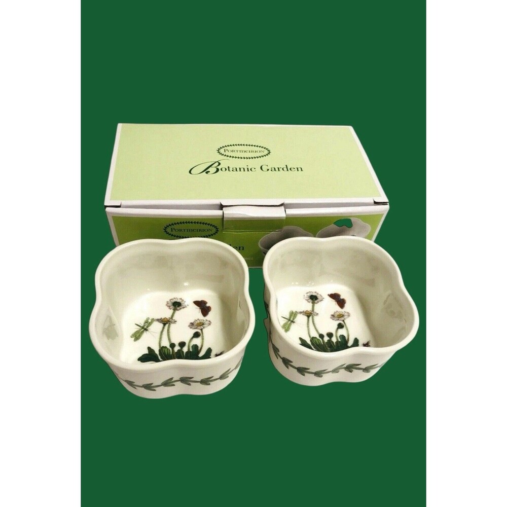 Portmeirion Botanic Garden Ramekins Custard Cocotte Soufflé Cup Daisy Set 2 NEW